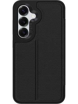 EFM Monaco Vegan Leather Wallet Case with D3O BIO for Galaxy S25+ (Black)
