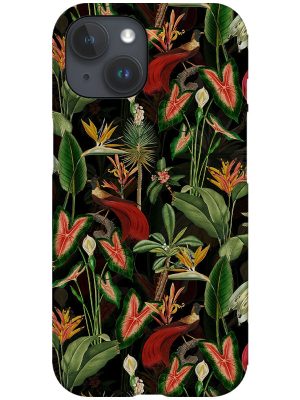 Dark Moody Leaves and Birds By Uta Naumann Phone Case (Black)