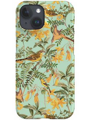 Yellow Birds and Flowers By Uta Naumann Phone Case (Blue)
