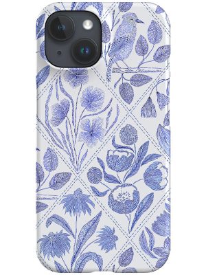 Florals and Bird Toile De Jouy by Denes Anna Design Phone Case (Blue)
