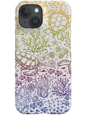 Turtle's Ocean Garden Rainbow Line Art by Delively Dewi Phone Case (White)