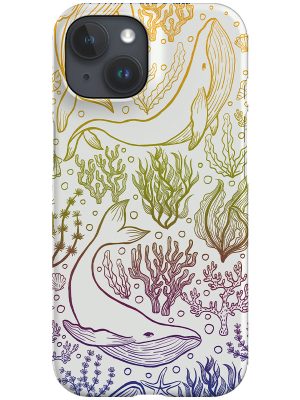 Humpback Whale Rainbow Line Art by Delively Dewi Phone Case (White)