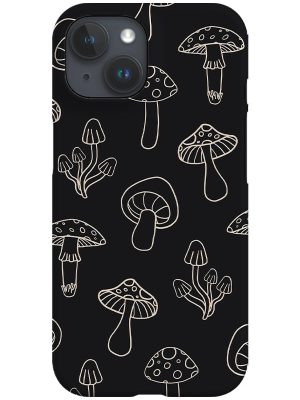 Cottagecore Mushroom Line Art Phone Case (Black)
